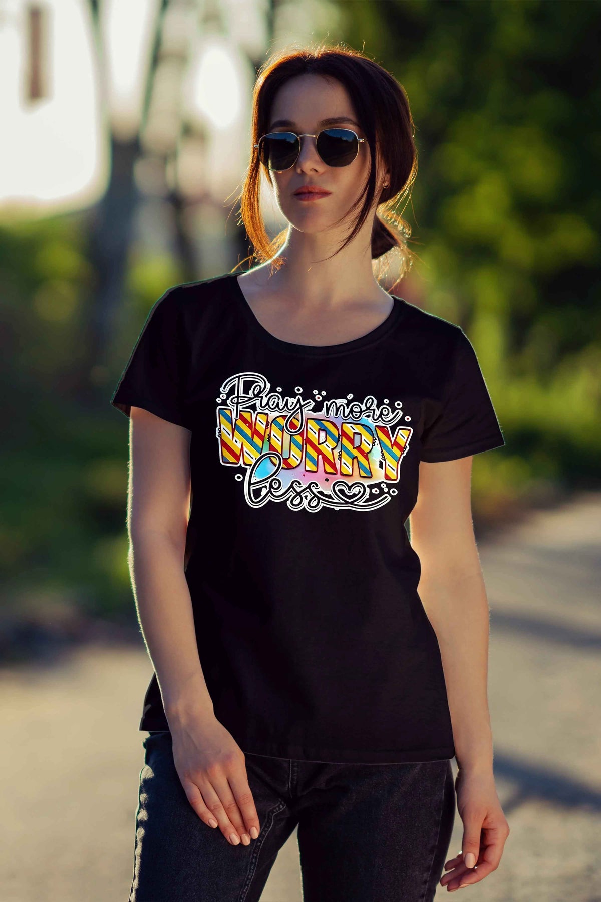 Faith and Fashion Pray More Worry Less Printed T-Shirt for a Positive Vibe